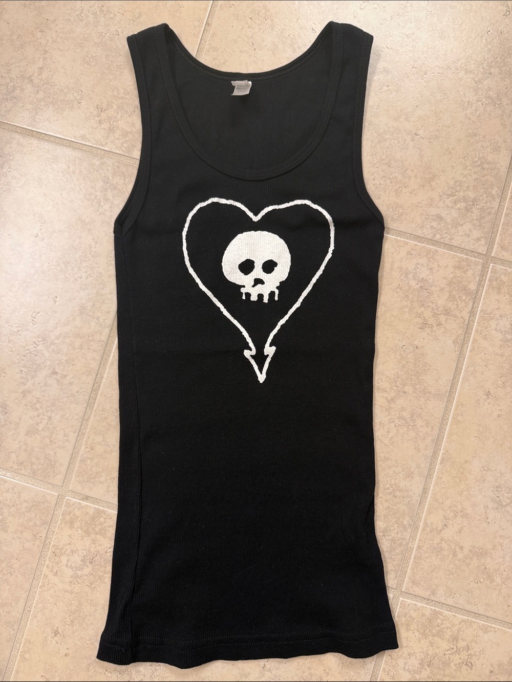Alkaline Trio Black Tank Top with White Skull 💀Heart Graphic, Juniors Medium